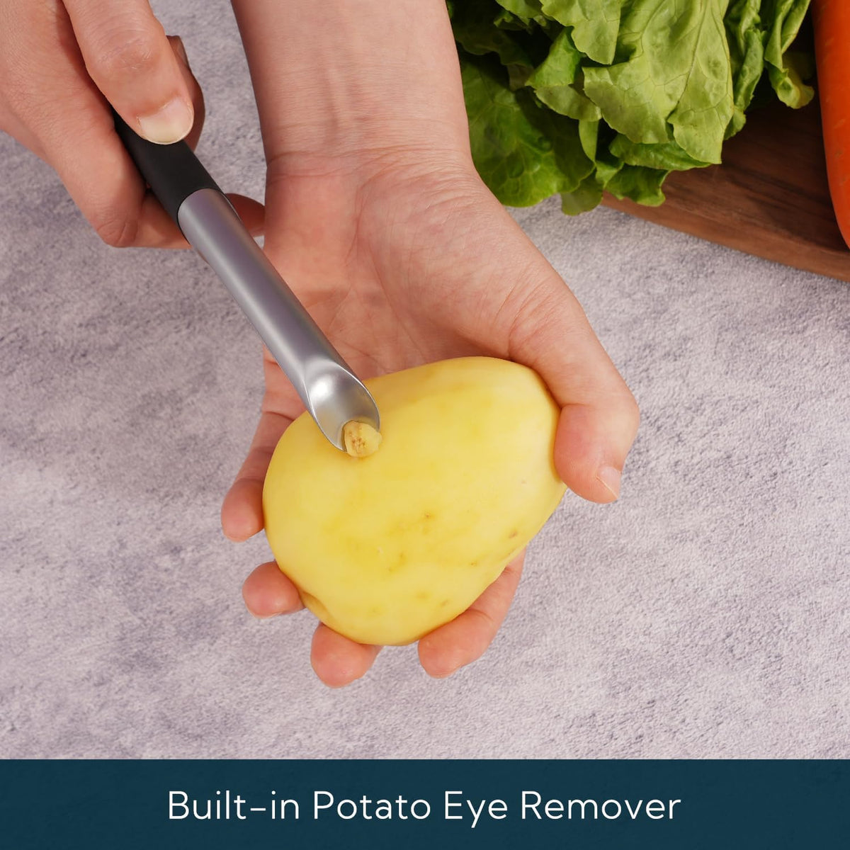 Swivel Vegetable Potato Peeler for Kitchen -Durable Japanese 420J2 Stainless Steel Sharp Dual Blade- Built-in Eye Remover, Ergonomic Soft-touch Handle - Dishwasher Safe-Black