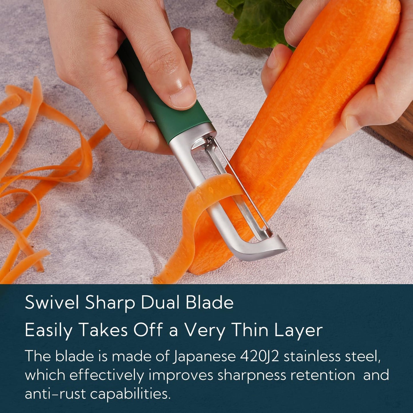 Swivel Vegetable Potato Peeler for Kitchen -Durable Japanese 420J2 Stainless Steel Sharp Dual Blade- Built-in Eye Remover, Ergonomic Soft-touch Handle - Dishwasher Safe-Black