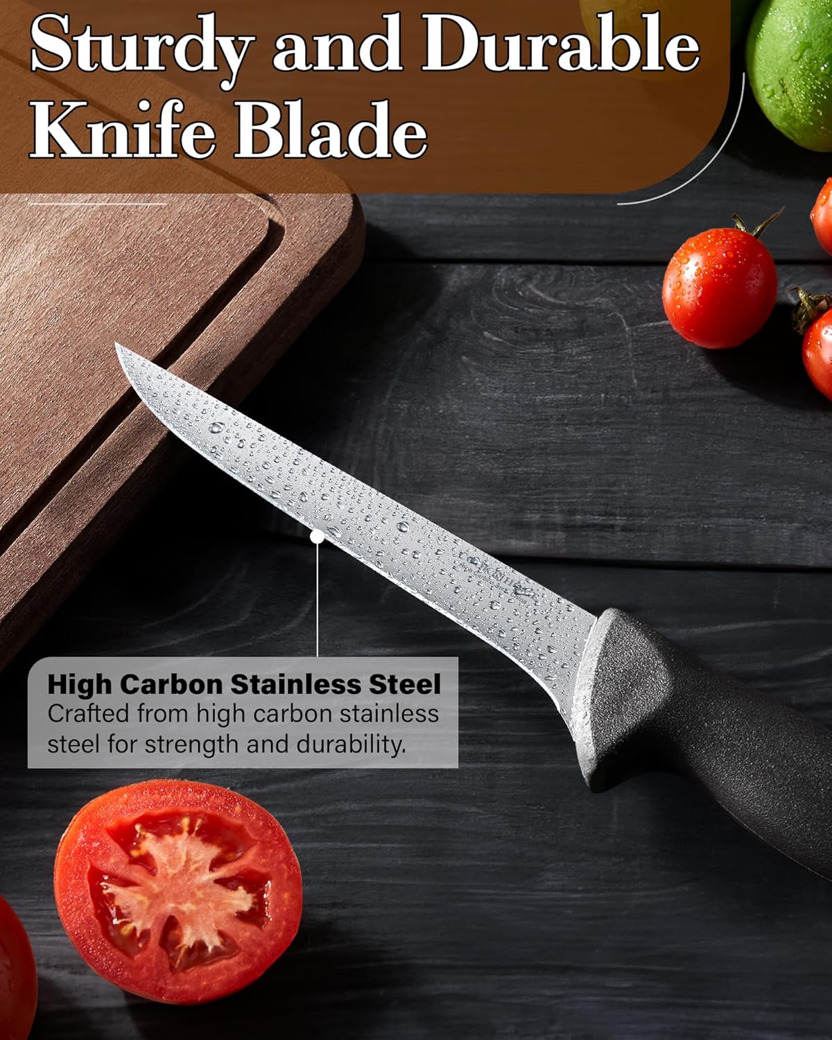 Professional Boning Knife Set, High Carbon Stainless Steel Flexible Curved and Straight Stiff Boning Kitchen Knives, Ergonomic Handle, 2-Piece, Black
