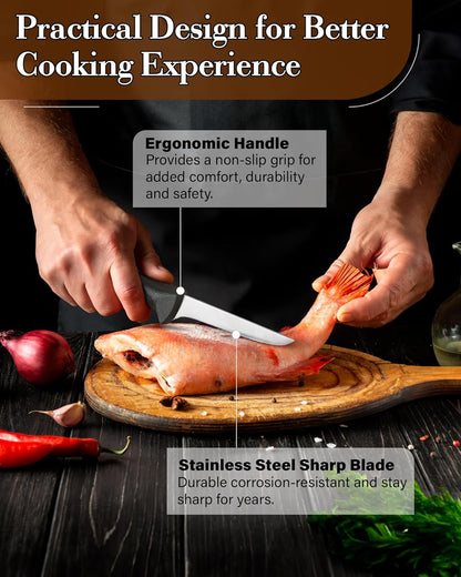 Professional Boning Knife Set, High Carbon Stainless Steel Flexible Curved and Straight Stiff Boning Kitchen Knives, Ergonomic Handle, 2-Piece, Black