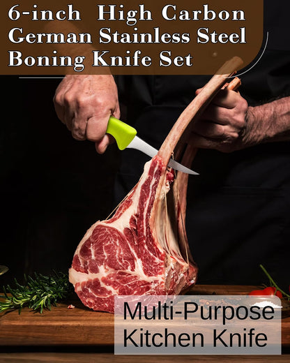Professional Boning Knife Set, High Carbon Stainless Steel Flexible Curved and Straight Stiff Boning Kitchen Knives, Ergonomic Handle, 2-Piece, Black