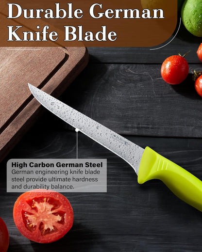 Professional Boning Knife Set, High Carbon Stainless Steel Flexible Curved and Straight Stiff Boning Kitchen Knives, Ergonomic Handle, 2-Piece, Black