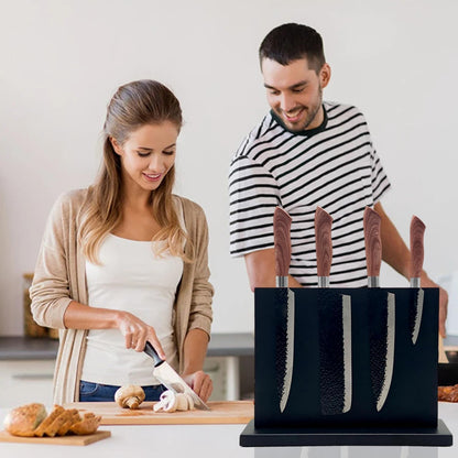 Magnetic Knife Holder - Black Double Sided Acacia Wood Knife Block with Strong Magnets 12x10" | Universal Space-Saving Kitchen Organizer for Knives, Utensils, Tools