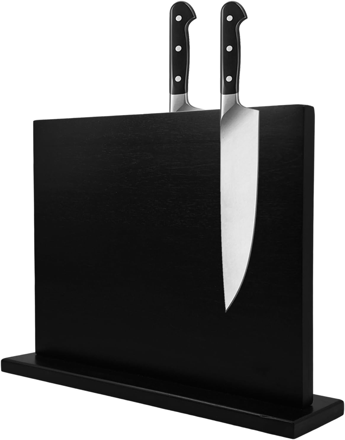 Magnetic Knife Holder - Black Double Sided Acacia Wood Knife Block with Strong Magnets 12x10" | Universal Space-Saving Kitchen Organizer for Knives, Utensils, Tools