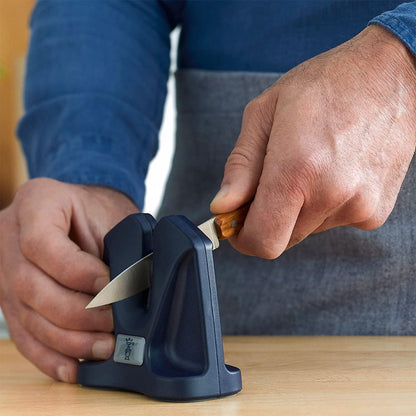 Manual Sharpener, Portable Compact Knife Maintenance and Sharpening Tool, Self Adjusting Angle, Silicone Padded Base, Blue,One Size,254562