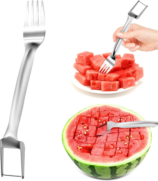 Watermelon Slicer, 2-in-1 Slicer & Fork, 1-Pack | 304 Stainless Steel, 10.2" Long, Cuts Cubes & Spears, for Watermelon & Mango, Picnic/Camping/RV, Dishwasher Safe