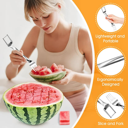 Watermelon Slicer, 2-in-1 Slicer & Fork, 1-Pack | 304 Stainless Steel, 10.2" Long, Cuts Cubes & Spears, for Watermelon & Mango, Picnic/Camping/RV, Dishwasher Safe