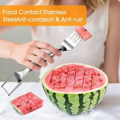Watermelon Slicer, 2-in-1 Slicer & Fork, 1-Pack | 304 Stainless Steel, 10.2" Long, Cuts Cubes & Spears, for Watermelon & Mango, Picnic/Camping/RV, Dishwasher Safe