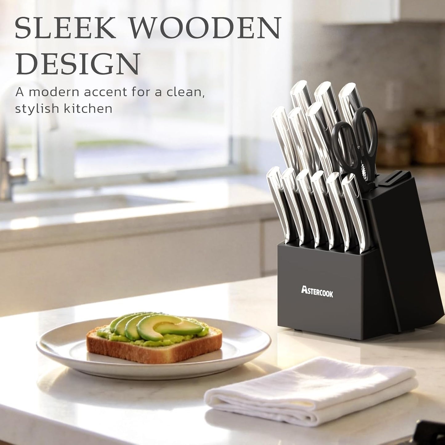 Knife Set, Kitchen Knives Set with Block and Sharpener Full Tang 15 Pcs Stainless Steel Knives, Dishwasher Safe Knife Set with Anti-slip Ergonomic Handle, Black, Fathers Day Gift for Men