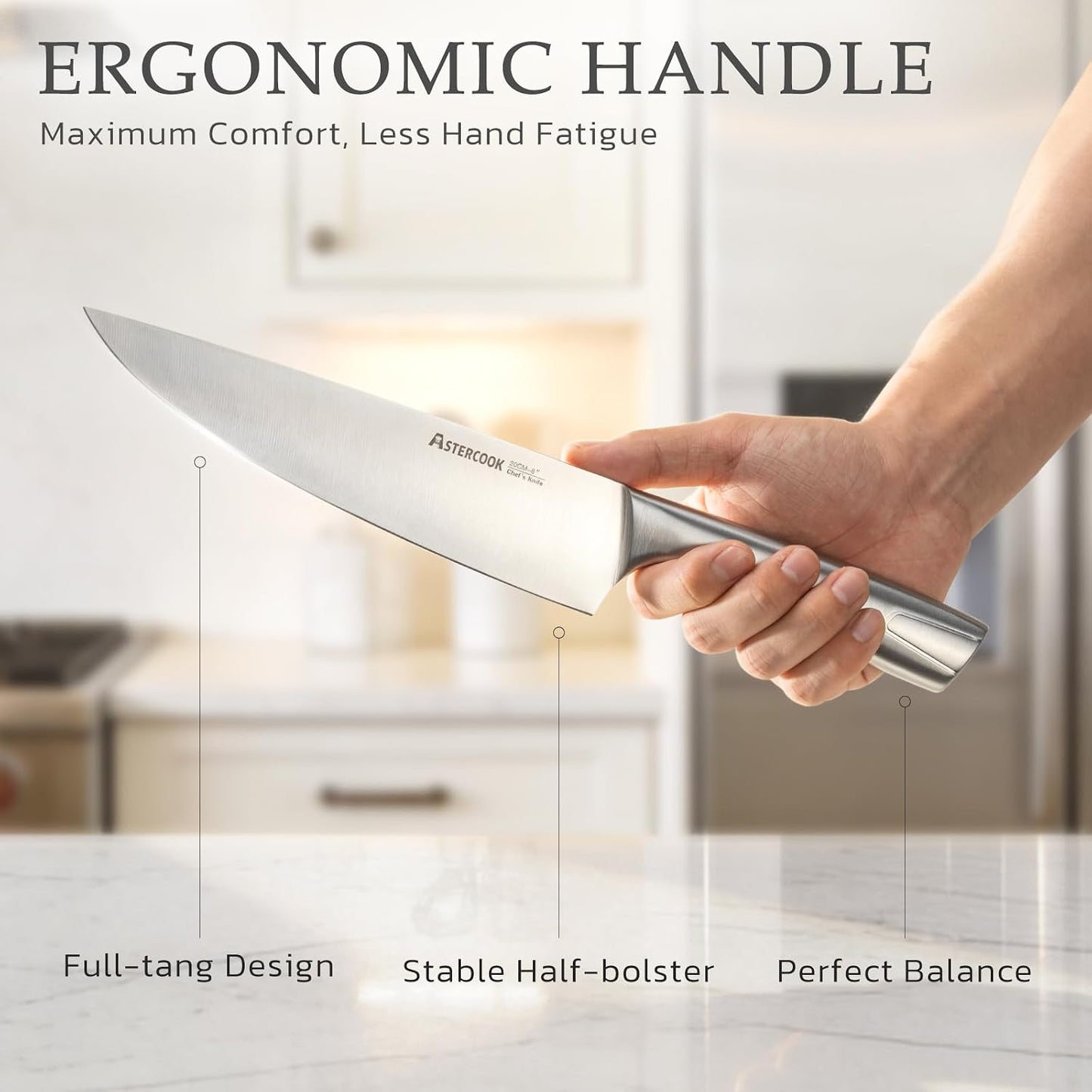 Knife Set, Kitchen Knives Set with Block and Sharpener Full Tang 15 Pcs Stainless Steel Knives, Dishwasher Safe Knife Set with Anti-slip Ergonomic Handle, Black, Fathers Day Gift for Men