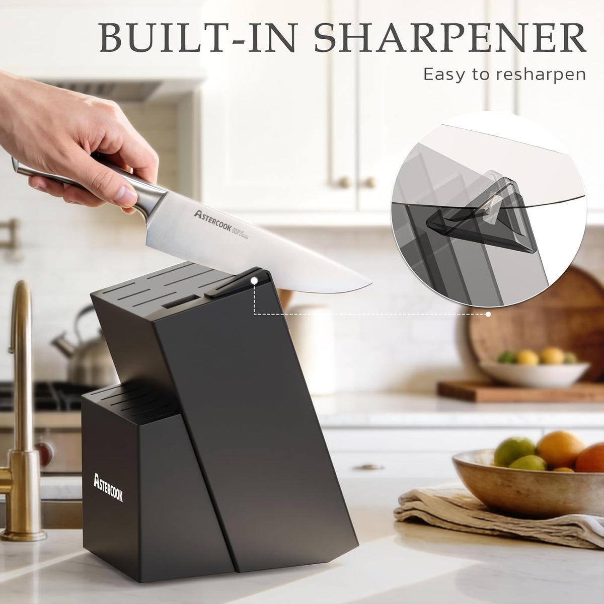 Knife Set, Kitchen Knives Set with Block and Sharpener Full Tang 15 Pcs Stainless Steel Knives, Dishwasher Safe Knife Set with Anti-slip Ergonomic Handle, Black, Fathers Day Gift for Men