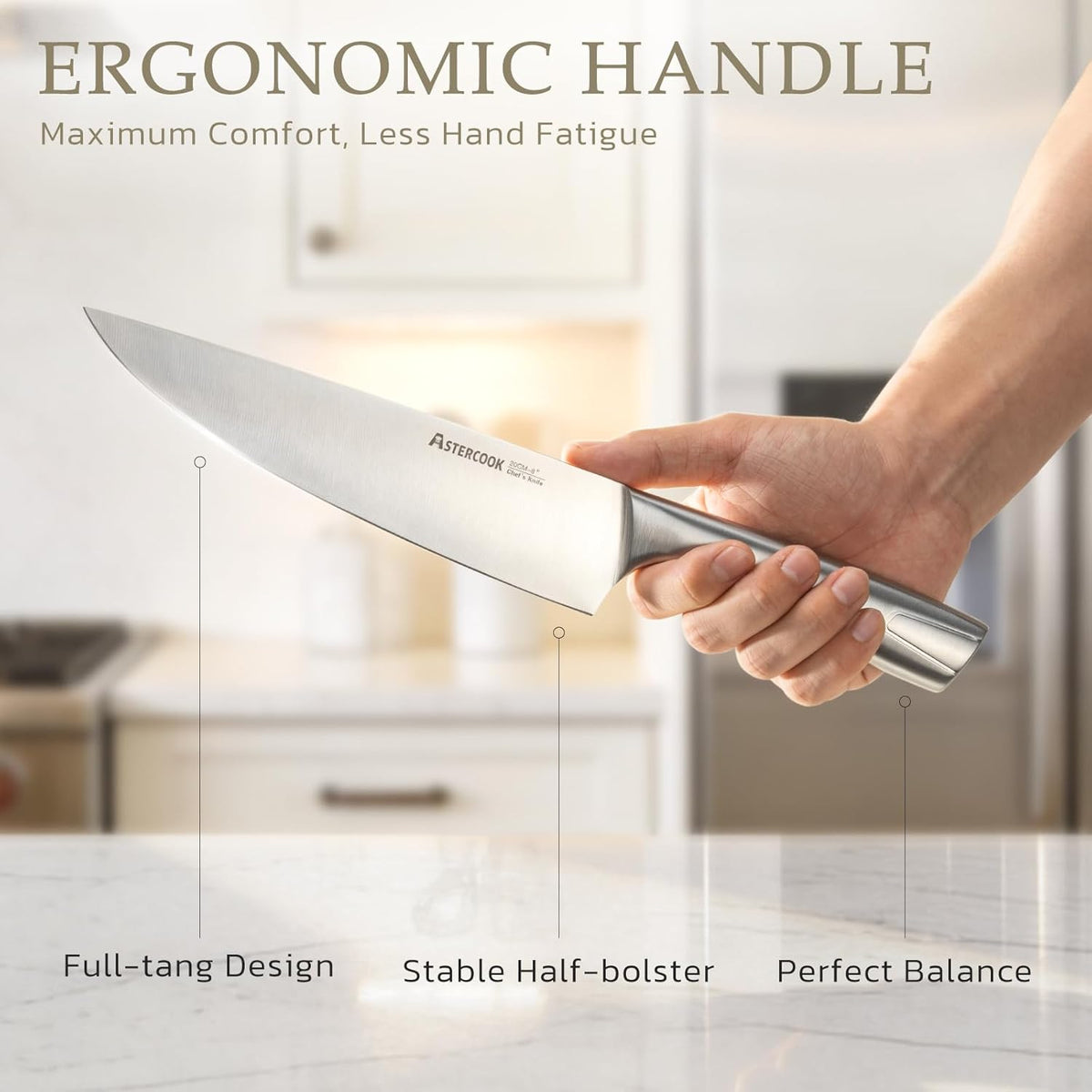 Knife Set, Kitchen Knives Set with Block and Sharpener Full Tang 15 Pcs Stainless Steel Knives, Dishwasher Safe Knife Set with Anti-slip Ergonomic Handle, Black, Fathers Day Gift for Men