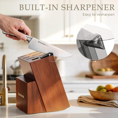 Knife Set, Kitchen Knives Set with Block and Sharpener Full Tang 15 Pcs Stainless Steel Knives, Dishwasher Safe Knife Set with Anti-slip Ergonomic Handle, Black, Fathers Day Gift for Men