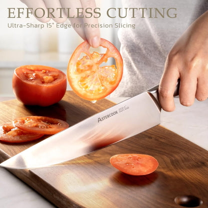 Knife Set, Kitchen Knives Set with Block and Sharpener Full Tang 15 Pcs Stainless Steel Knives, Dishwasher Safe Knife Set with Anti-slip Ergonomic Handle, Black, Fathers Day Gift for Men