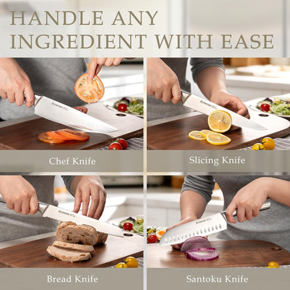 Knife Set, Kitchen Knives Set with Block and Sharpener Full Tang 15 Pcs Stainless Steel Knives, Dishwasher Safe Knife Set with Anti-slip Ergonomic Handle, Black, Fathers Day Gift for Men