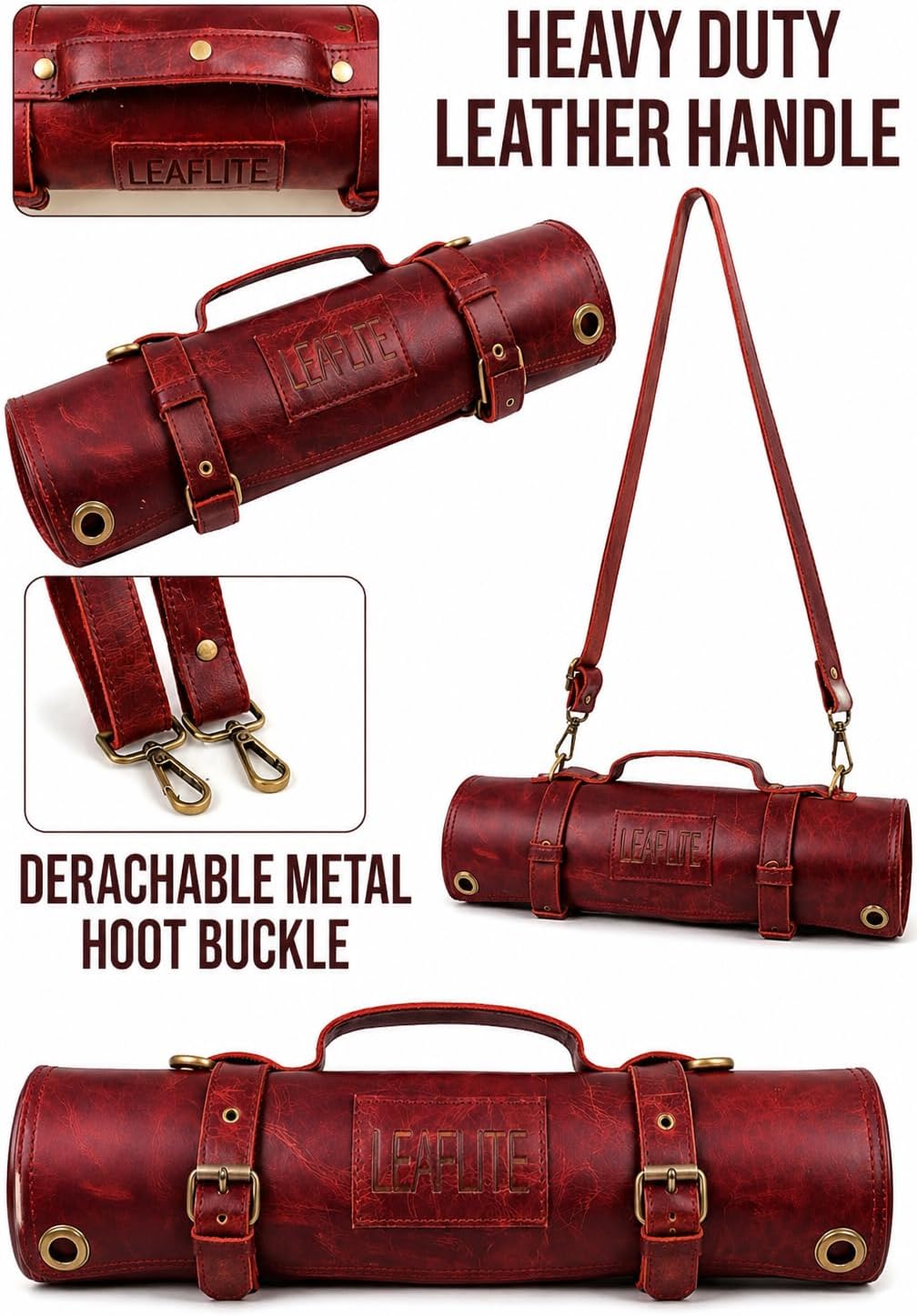 Leather Knife Roll Bag – Chef Knife Bag with 7 Pockets – Durable Crazy Horse Leather Knife Roll for Professional Chefs – Portable Knife Storage Case