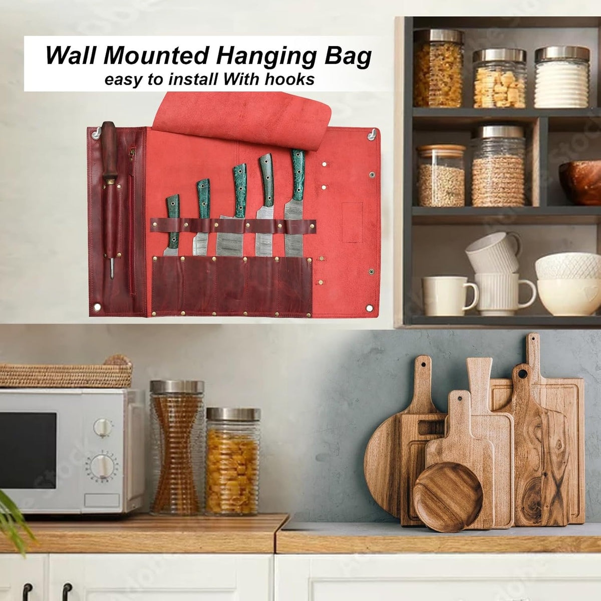 Leather Knife Roll Bag – Chef Knife Bag with 7 Pockets – Durable Crazy Horse Leather Knife Roll for Professional Chefs – Portable Knife Storage Case