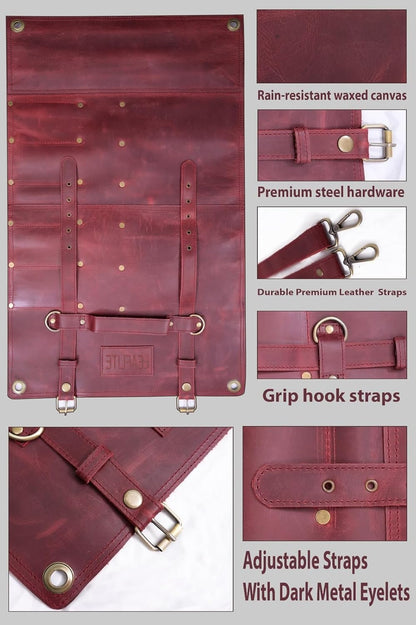 Leather Knife Roll Bag – Chef Knife Bag with 7 Pockets – Durable Crazy Horse Leather Knife Roll for Professional Chefs – Portable Knife Storage Case