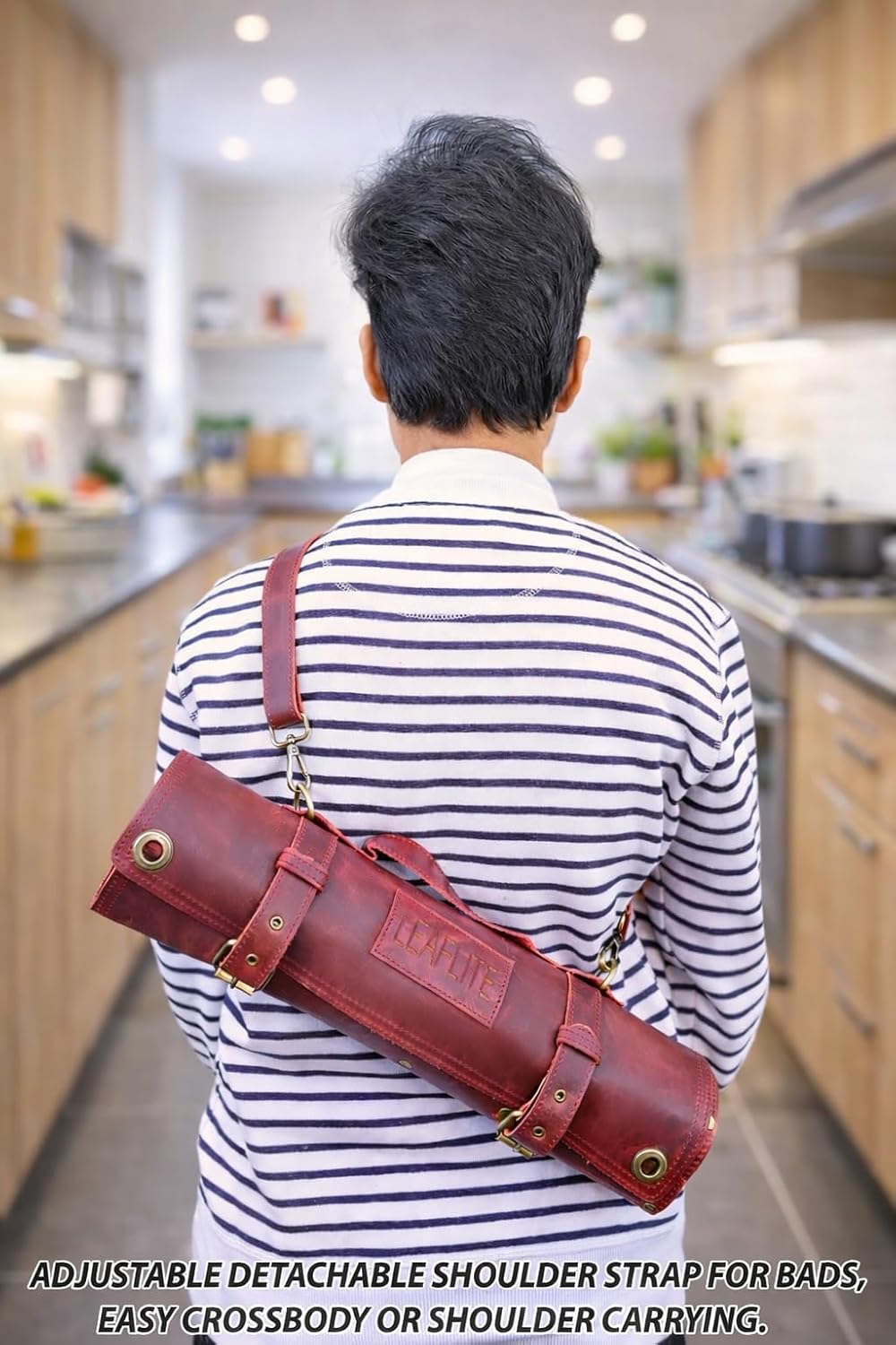 Leather Knife Roll Bag – Chef Knife Bag with 7 Pockets – Durable Crazy Horse Leather Knife Roll for Professional Chefs – Portable Knife Storage Case