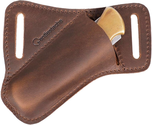 Leather Pocket Folding Knife Sheath for Belt - Cross Draw Pocket Organizer Open Top for 5 inch Folding Knife - Horizontal Carry Multitool Sheath - EDC Belt Organizer, Darkbrown