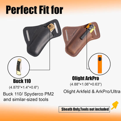 Leather Pocket Folding Knife Sheath for Belt - Cross Draw Pocket Organizer Open Top for 5 inch Folding Knife - Horizontal Carry Multitool Sheath - EDC Belt Organizer, Darkbrown
