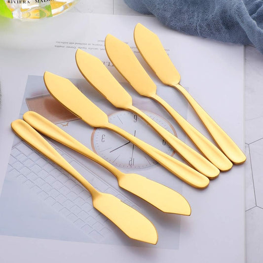 Stainless Steel Cheese Dessert Knives, Set of 6, Breakfast Butter Knife, Slicer Sandwich Spreader(Gold)