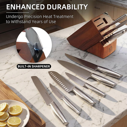 KnifeSaga 14 Pcs Knife Block Set, Premium, Razor Sharp, Japanese Steel