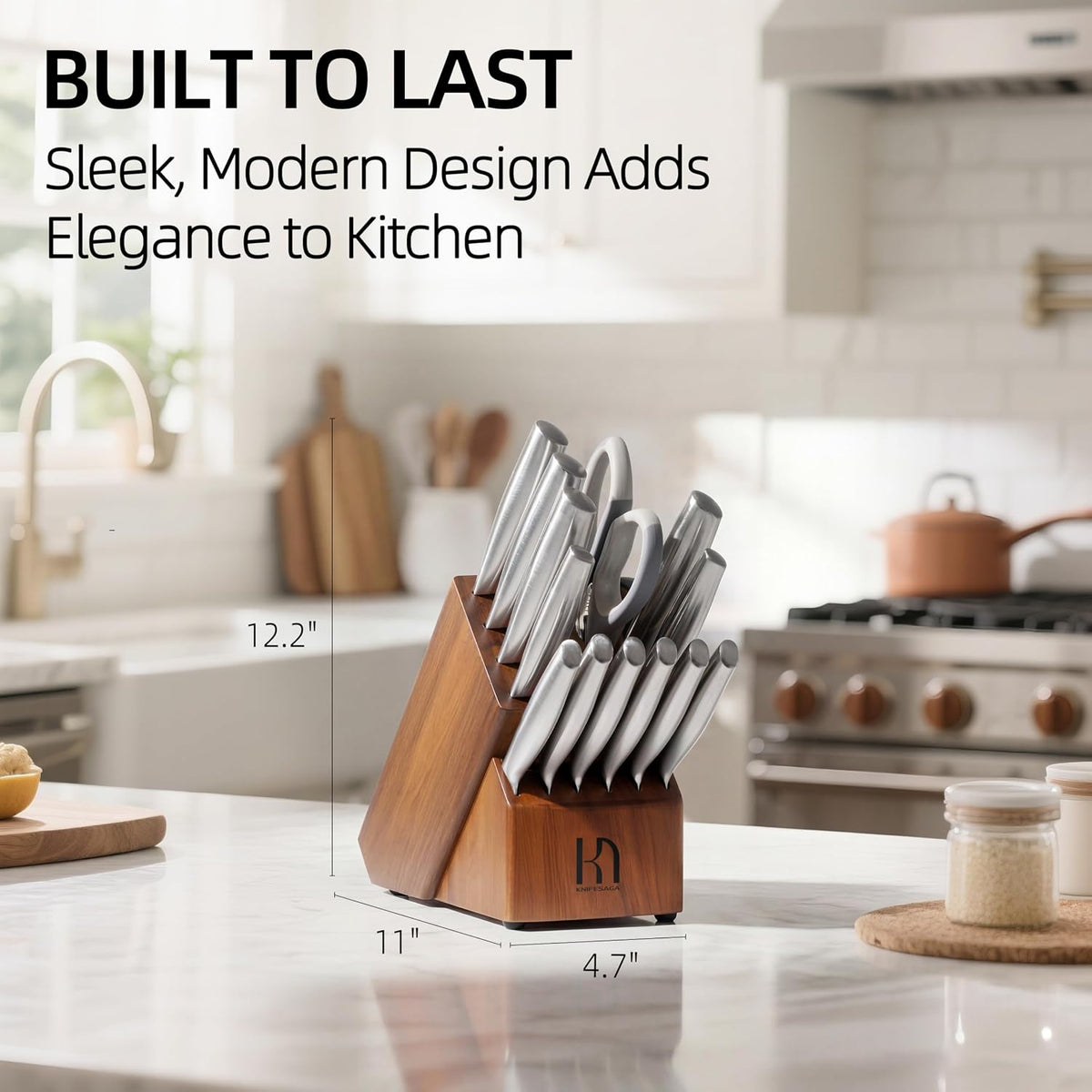 KnifeSaga 14 Pcs Knife Block Set, Premium, Razor Sharp, Japanese Steel