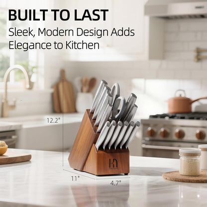 KnifeSaga 14 Pcs Knife Block Set, Premium, Razor Sharp, Japanese Steel