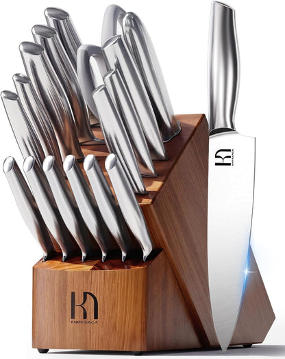 KnifeSaga 14 Pcs Knife Block Set, Premium, Razor Sharp, Japanese Steel