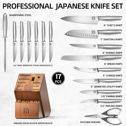 KnifeSaga 14 Pcs Knife Block Set, Premium, Razor Sharp, Japanese Steel