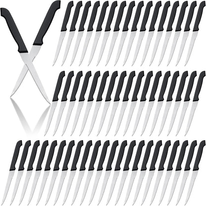 100 Pieces Serrated Edge Pointed Tip Steak Knives Stainless Steel Steak Knife with Serrated Edge 8.8 Inch For Kitchen Restaurant Tableware Camping