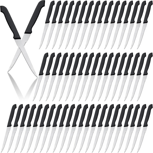 100 Pieces Serrated Edge Pointed Tip Steak Knives Stainless Steel Steak Knife with Serrated Edge 8.8 Inch For Kitchen Restaurant Tableware Camping