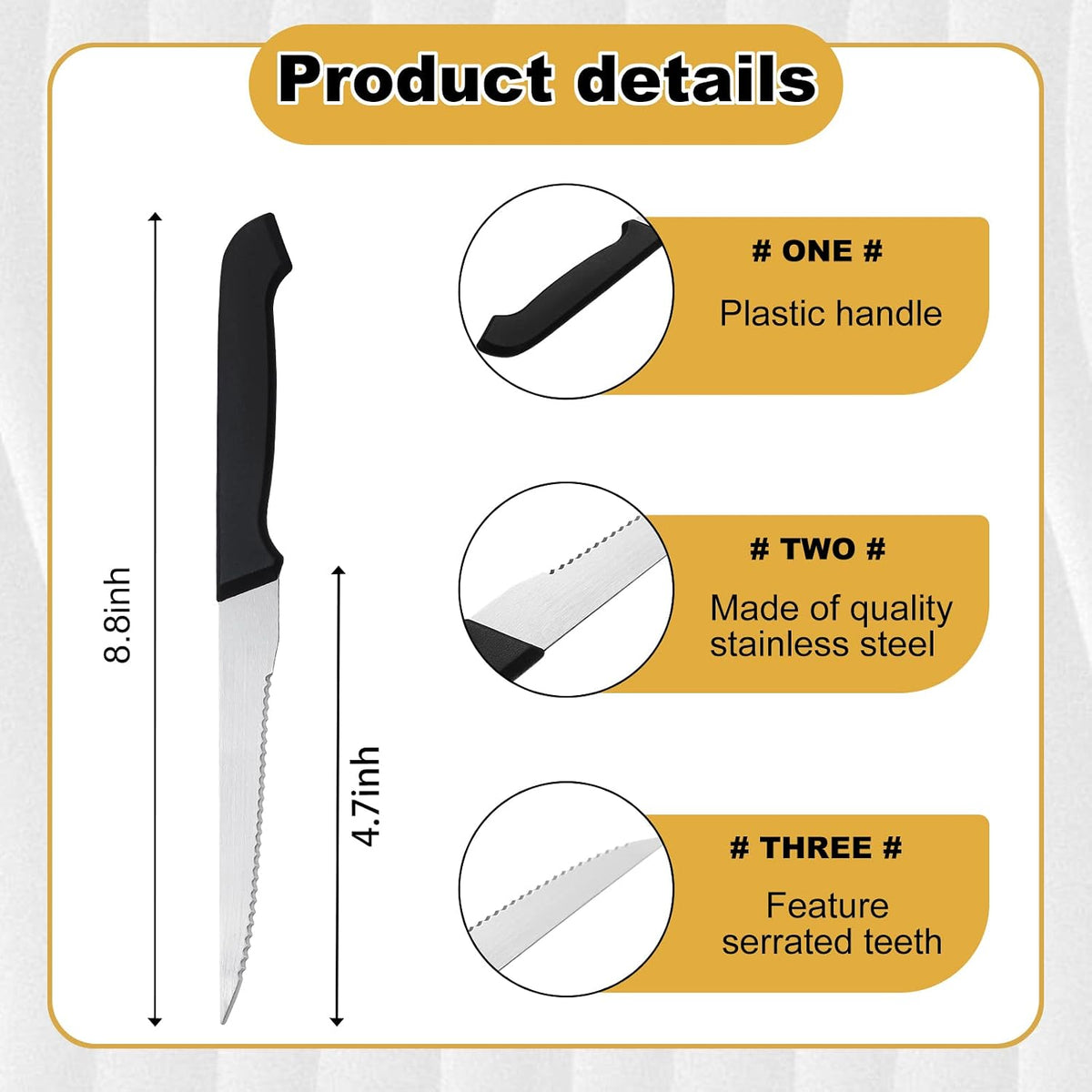 100 Pieces Serrated Edge Pointed Tip Steak Knives Stainless Steel Steak Knife with Serrated Edge 8.8 Inch For Kitchen Restaurant Tableware Camping