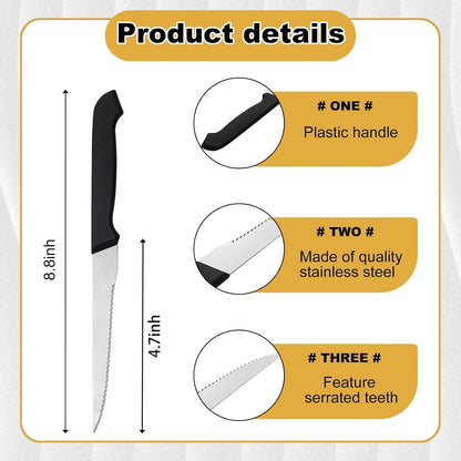100 Pieces Serrated Edge Pointed Tip Steak Knives Stainless Steel Steak Knife with Serrated Edge 8.8 Inch For Kitchen Restaurant Tableware Camping