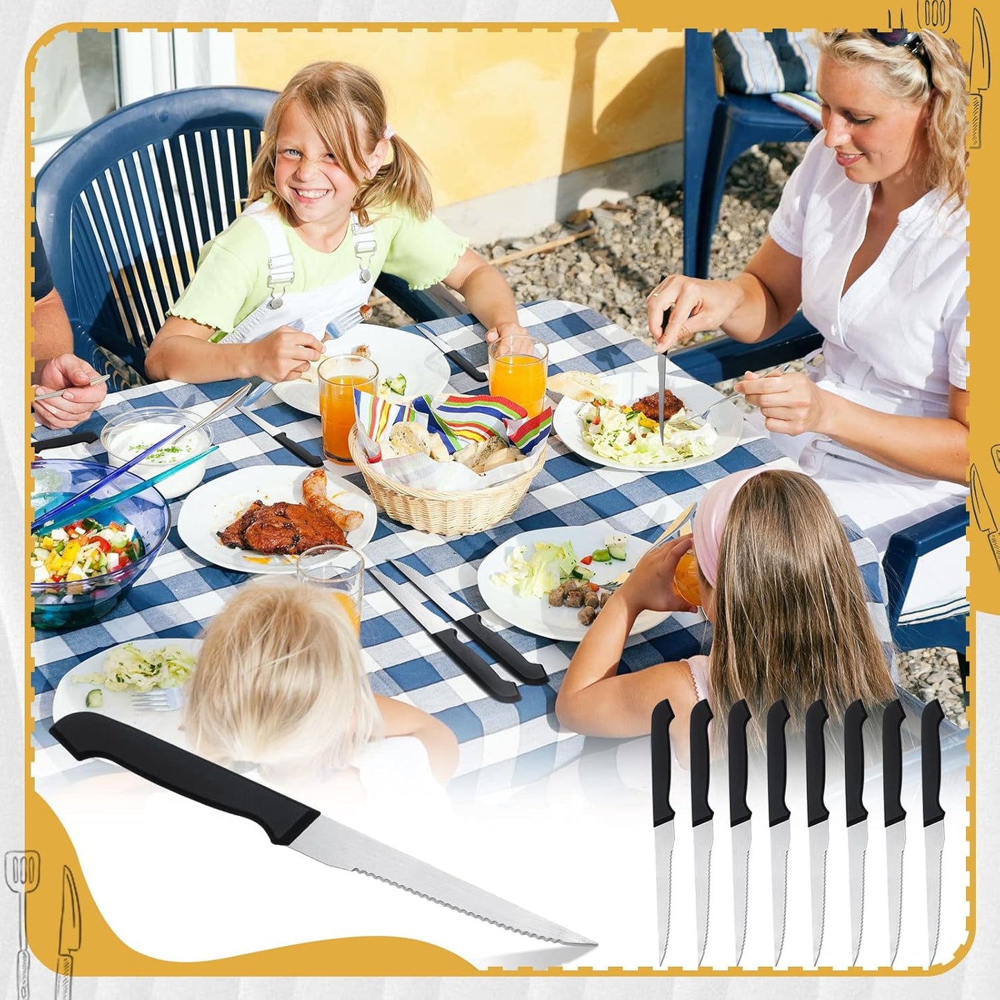 100 Pieces Serrated Edge Pointed Tip Steak Knives Stainless Steel Steak Knife with Serrated Edge 8.8 Inch For Kitchen Restaurant Tableware Camping