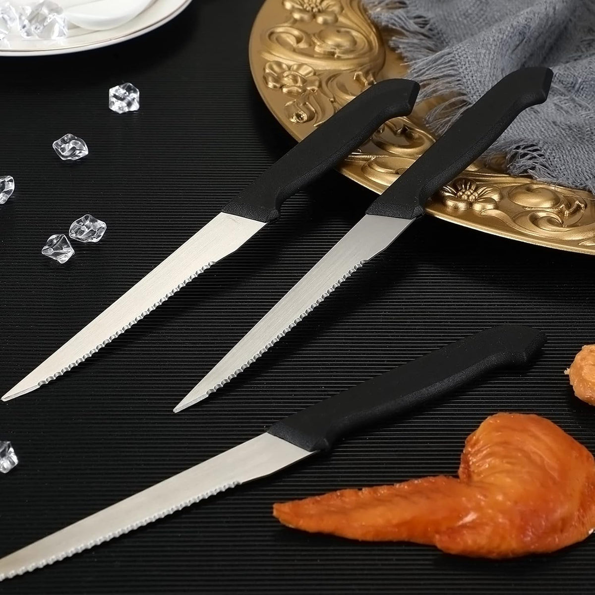 100 Pieces Serrated Edge Pointed Tip Steak Knives Stainless Steel Steak Knife with Serrated Edge 8.8 Inch For Kitchen Restaurant Tableware Camping