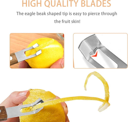 Channel Knife with Wooden Handle for Fruit and Vegetable, Tool for Decorating Cocktails, Desserts, and Salads
