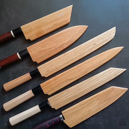 Handmade Natural Beech Wood Japanese Chef Knives Magnetic Sheath Sakimaru Yanagiba Santoku Sakimaru Kiritsuke Deba Eel Knife Sheath Case Holder Wooden Cover (Sakimaru,300MM)
