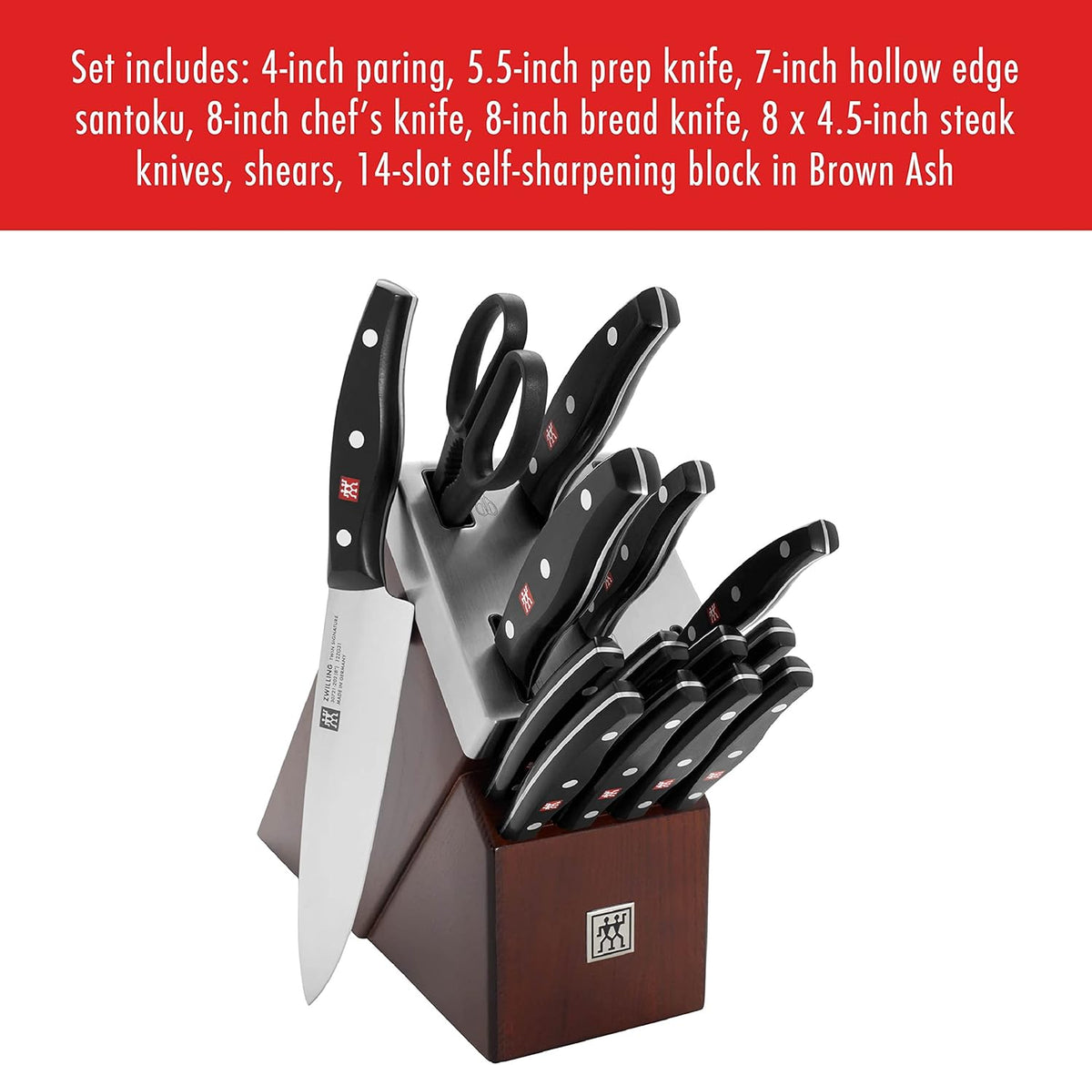 Twin Signature 15-Piece Razor-Sharp German Knife Block Set, Made in Company-Owned German Factory with Special Formula Steel perfected for almost 300 Years, Dishwasher Safe