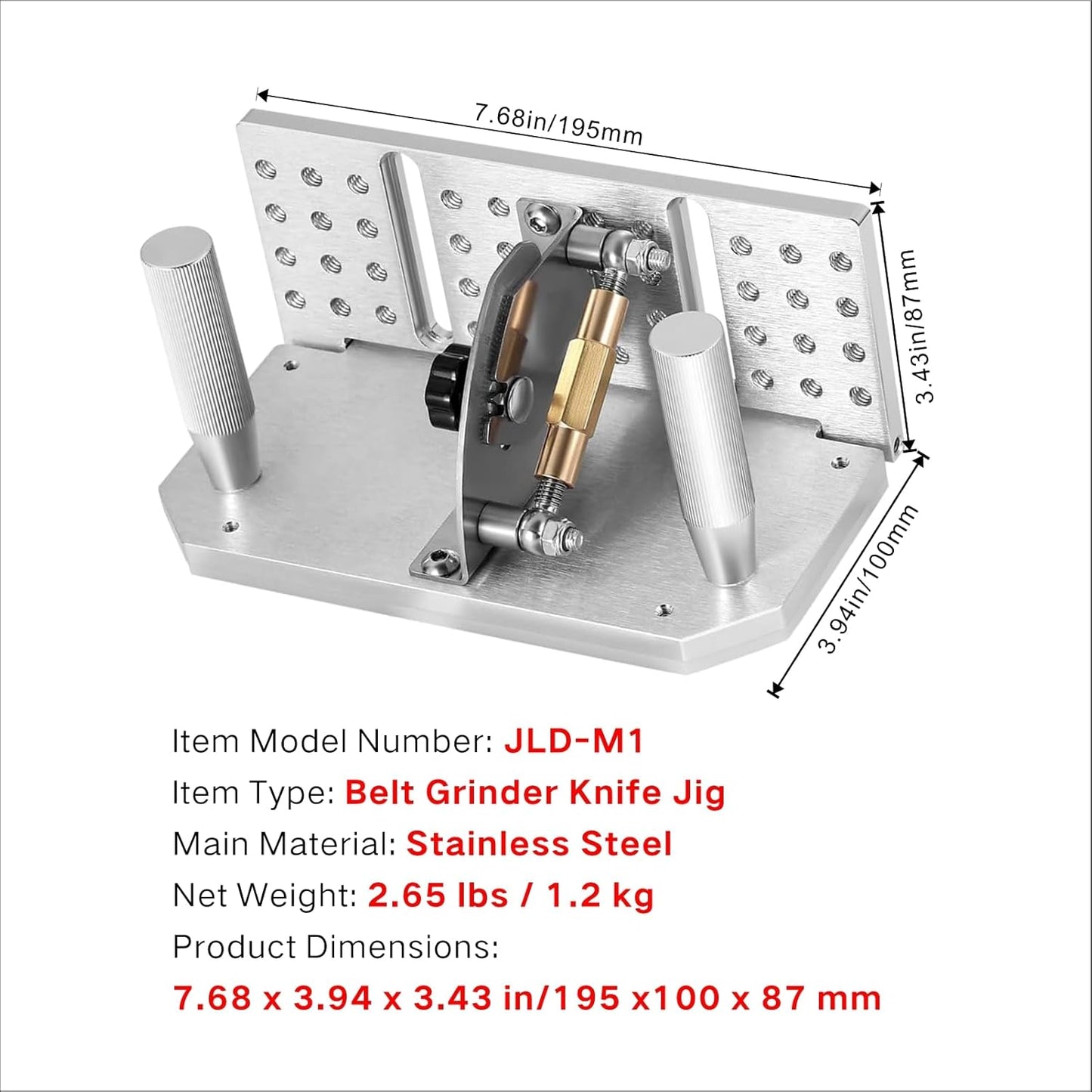 Belt Grinder Knife Jig, -5°~25° Angle Adjustable, 7.68" Long with Dual Handles and Dual Press Plates, for Angle Grind Guide in Belt Sander Blade Making.