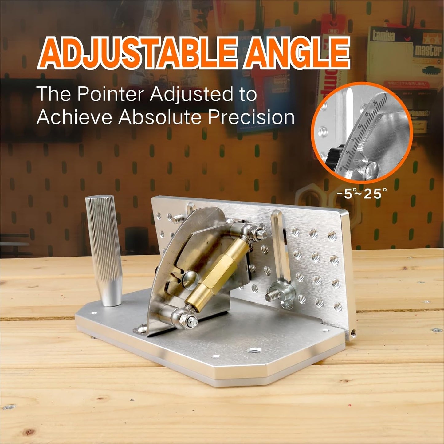 Belt Grinder Knife Jig, -5°~25° Angle Adjustable, 7.68" Long with Dual Handles and Dual Press Plates, for Angle Grind Guide in Belt Sander Blade Making.