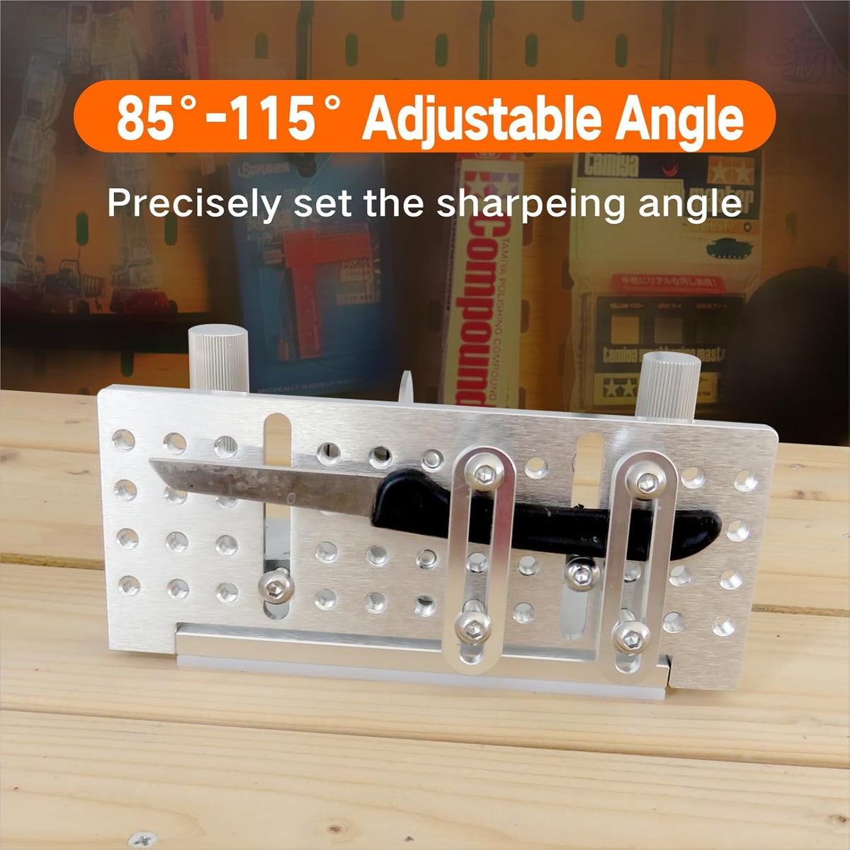 Belt Grinder Knife Jig, -5°~25° Angle Adjustable, 7.68" Long with Dual Handles and Dual Press Plates, for Angle Grind Guide in Belt Sander Blade Making.