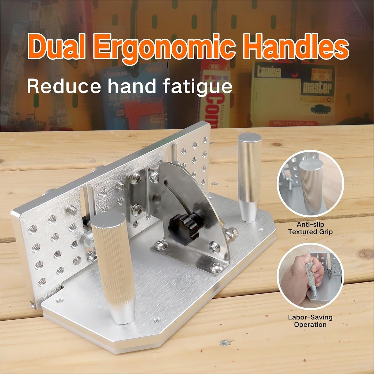 Belt Grinder Knife Jig, -5°~25° Angle Adjustable, 7.68" Long with Dual Handles and Dual Press Plates, for Angle Grind Guide in Belt Sander Blade Making.
