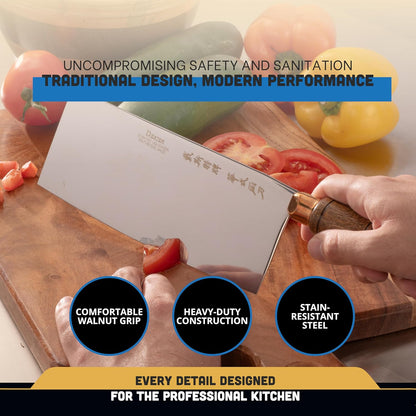 8110 Traditional Chinese Chef’s Knife, 8" x 3-1/4", High-Carbon Steel Blade, Rosewood Handle, Individually Ground Edge, Brass Ferrule, Lightweight, Made in USA