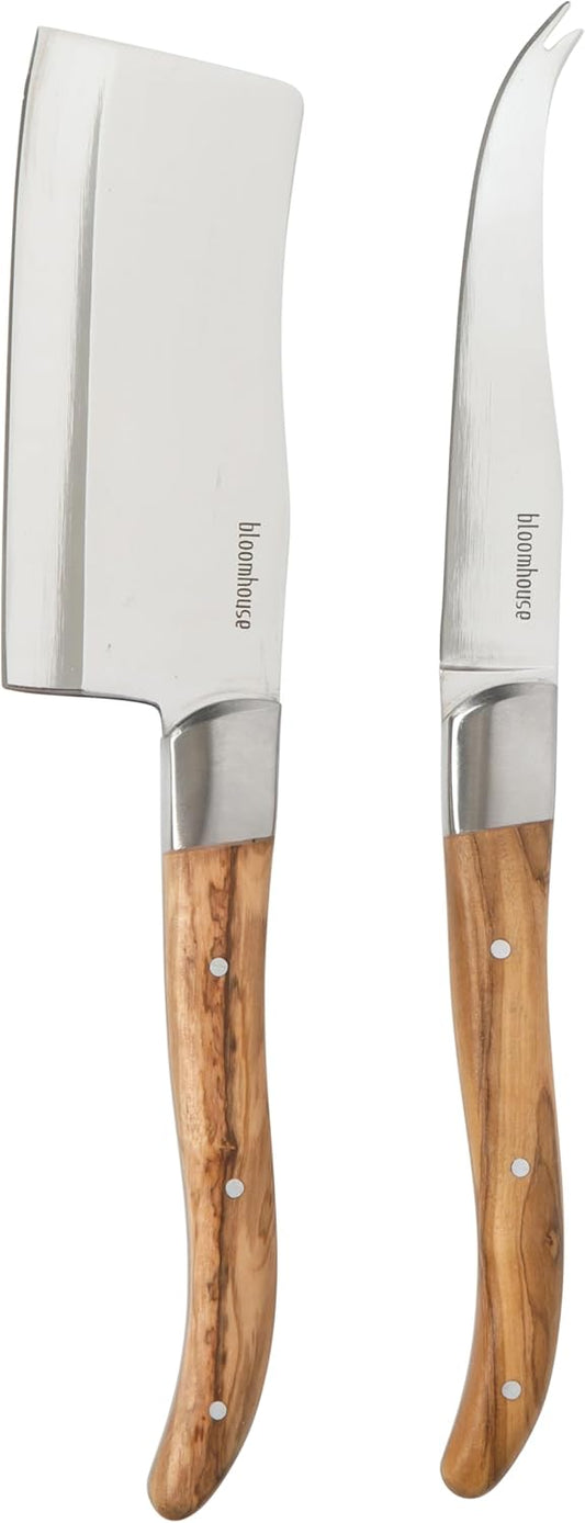Cheese Knife Set - 2-Piece German Steel Cheese Knives Set with Olive Wood Handles – 2 Time Oprah's Favorite Things Brand- Cheese Knives for Charcuterie, Grazing Boards & Entertaining