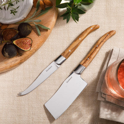 Cheese Knife Set - 2-Piece German Steel Cheese Knives Set with Olive Wood Handles – 2 Time Oprah's Favorite Things Brand- Cheese Knives for Charcuterie, Grazing Boards & Entertaining