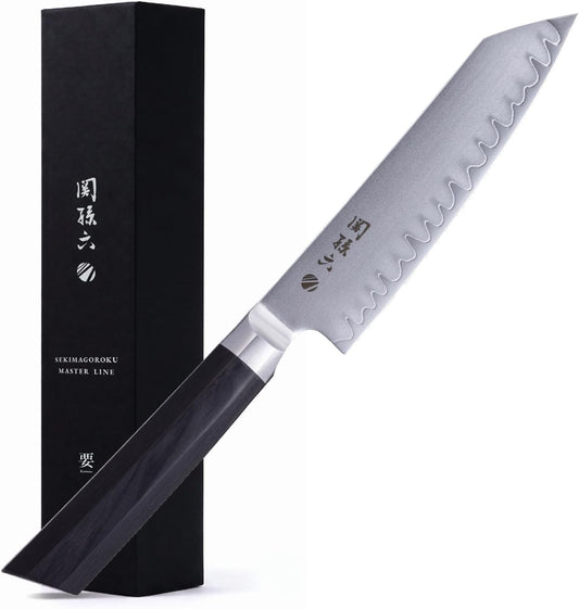 Seki Magoroku Kaname Kiritsuke 15cm Blade Length - 3-Ply Forged VGXeos Steel 60-62 HRC - Black Pakka Wood Handle - Made in Japan - Japanese Kitchen Knife Chef Knife