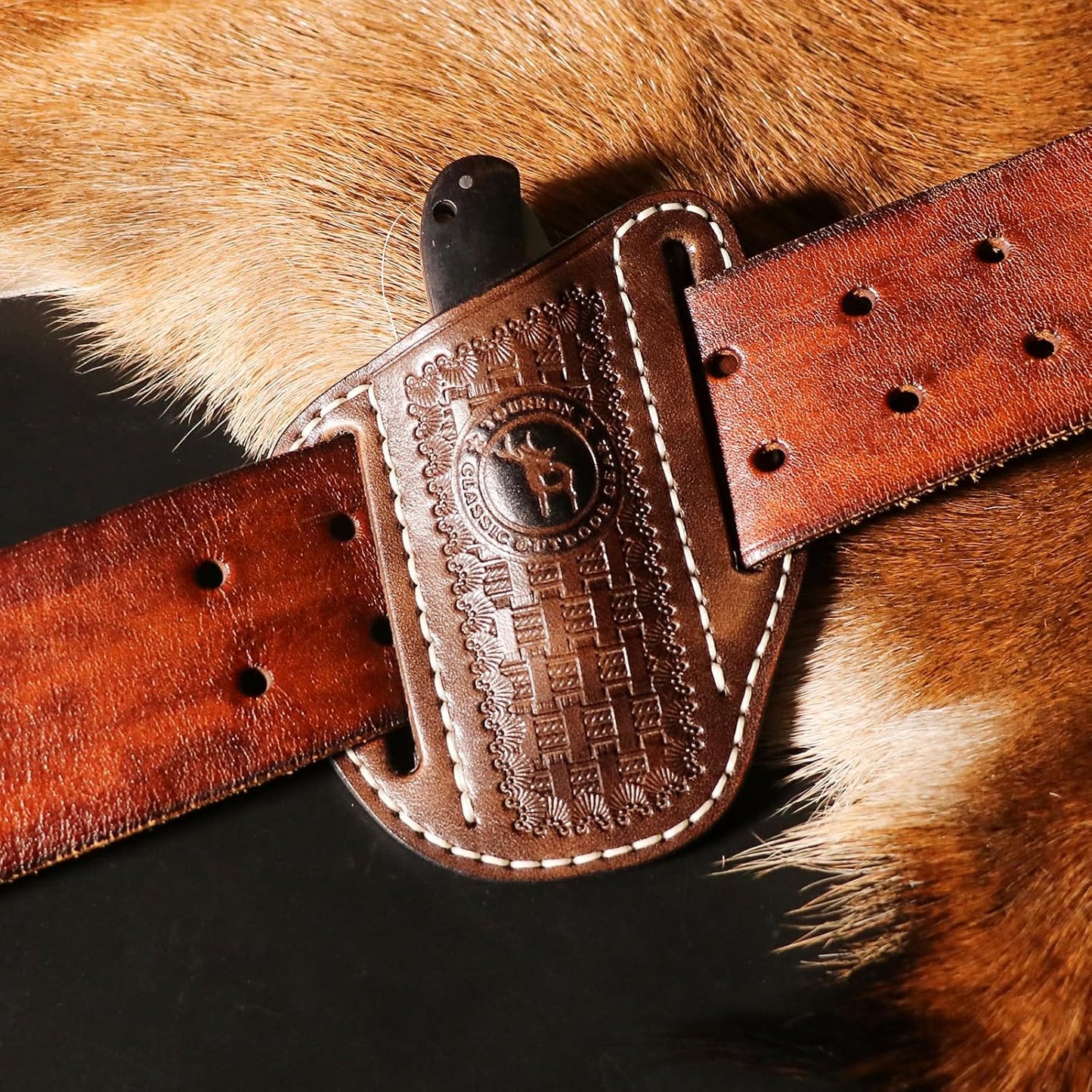 Tourbn Leather Pocket Folding Knife Sheath for Belt EDC Holster Man Cross Draw Right Side Carry Open Top Trapper Knives Carrier