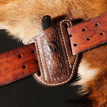 Tourbn Leather Pocket Folding Knife Sheath for Belt EDC Holster Man Cross Draw Right Side Carry Open Top Trapper Knives Carrier